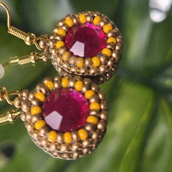 Pink And Orange Bohemian Beaded Mini Earrings - Picture 10 of 12